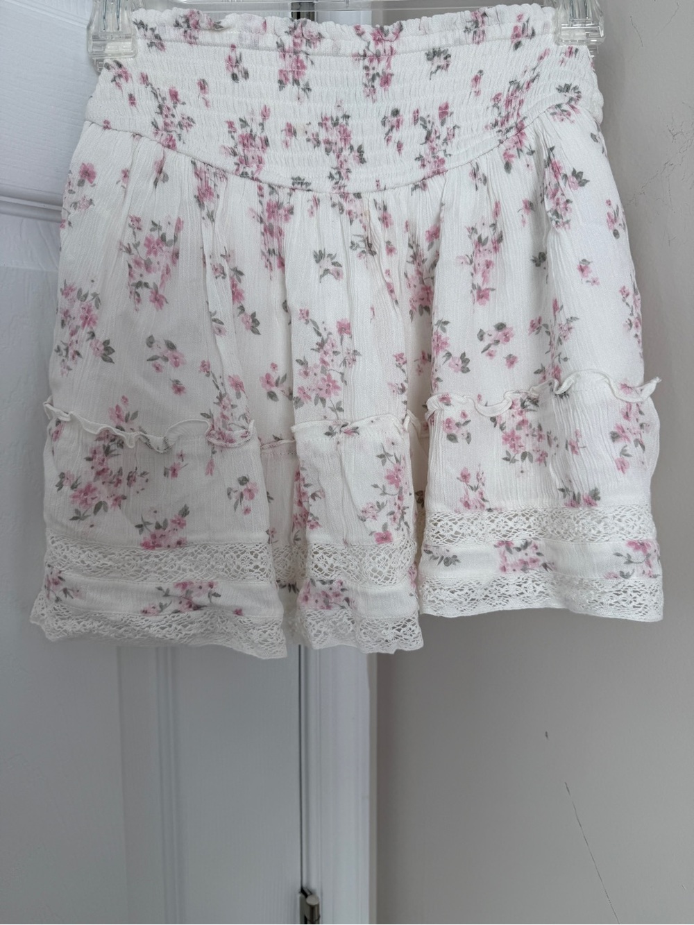 Hollister White Mini Skirt with Pink Floral Print